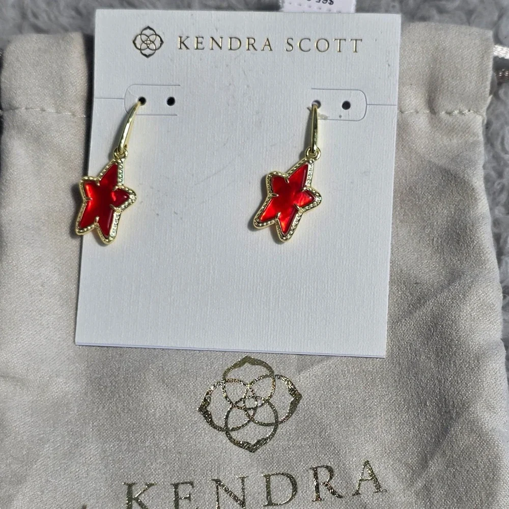 NEW Authentic KENDRA SCOTT Red‎ Illusion Ada Gold Star Drop Earrings